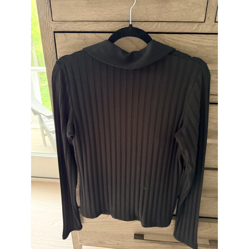 Vince Ribbed Collared Long-Sleeve Button-Front Top - Picture 3 of 7